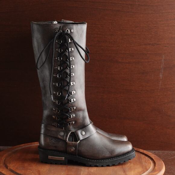 Milwaukee Leather Boots WMS SZ 10 Gray Tall Harness Moto Zip Square Toe MBL 9361 - Picture 1 of 16